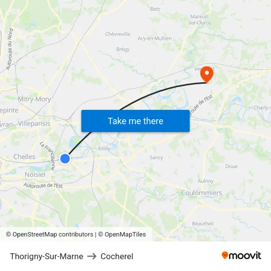 Thorigny-Sur-Marne to Cocherel map