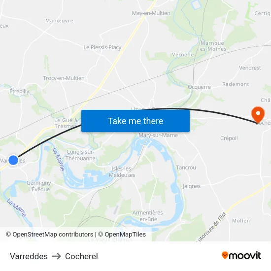Varreddes to Cocherel map