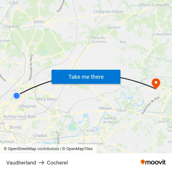 Vaudherland to Cocherel map