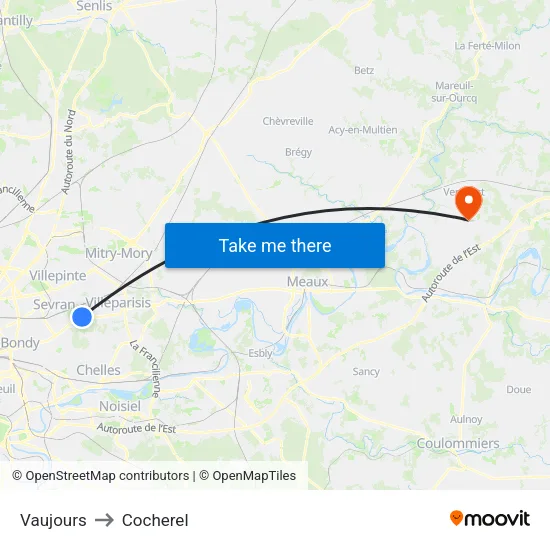 Vaujours to Cocherel map