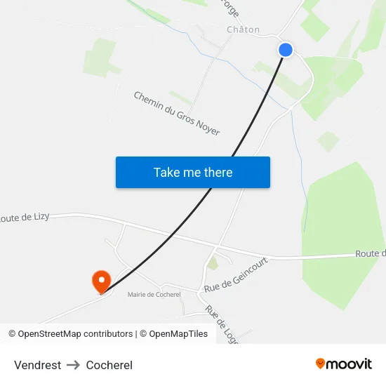 Vendrest to Cocherel map