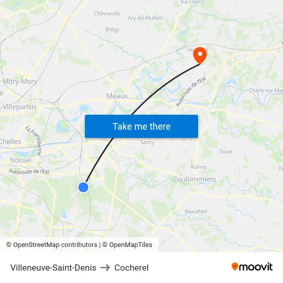 Villeneuve-Saint-Denis to Cocherel map