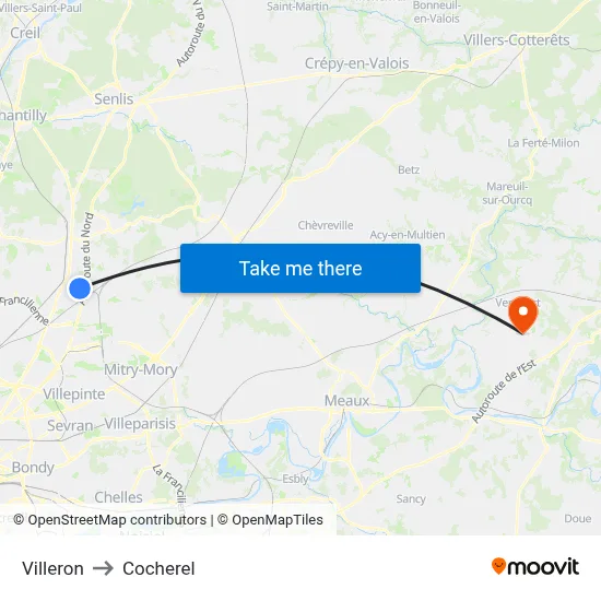 Villeron to Cocherel map