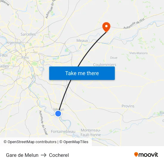 Gare de Melun to Cocherel map