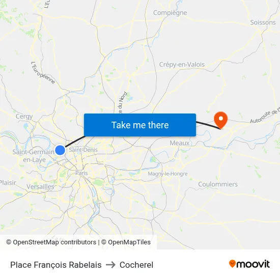 Place François Rabelais to Cocherel map