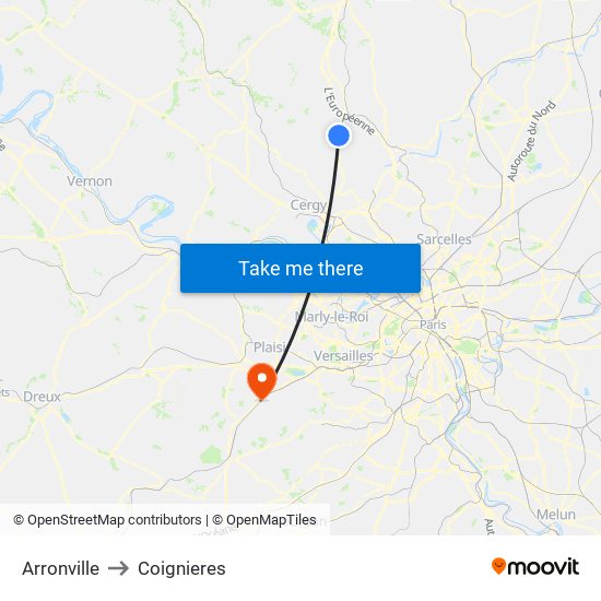 Arronville to Coignieres map