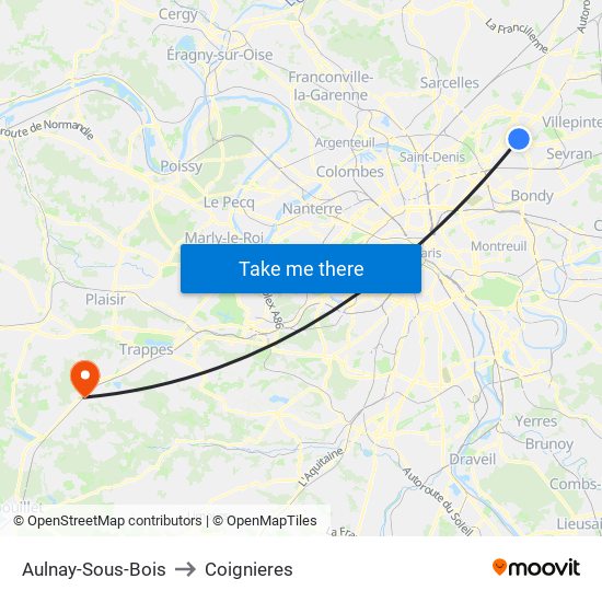 Aulnay-Sous-Bois to Coignieres map