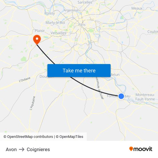 Avon to Coignieres map