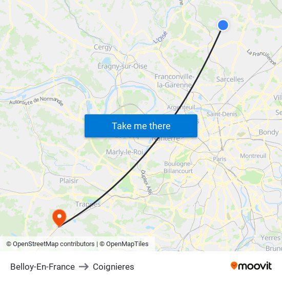 Belloy-En-France to Coignieres map