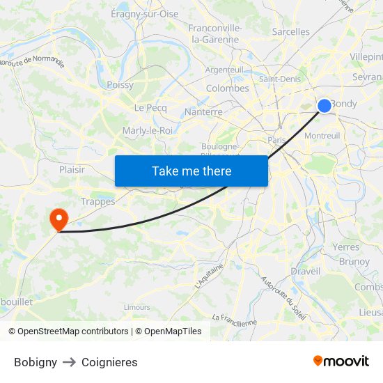 Bobigny to Coignieres map