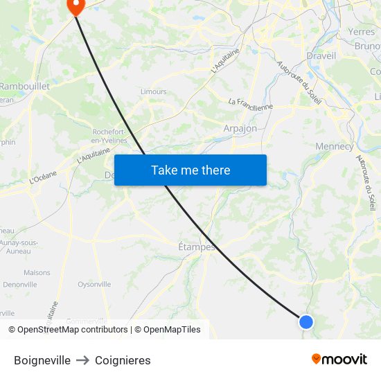 Boigneville to Coignieres map