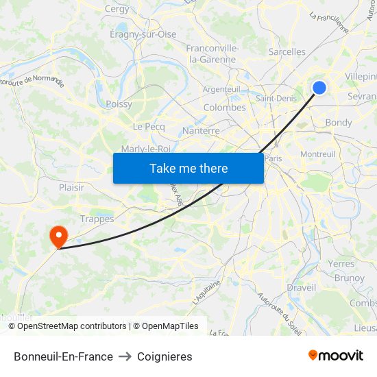 Bonneuil-En-France to Coignieres map