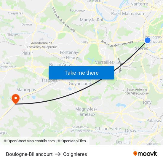 Boulogne-Billancourt to Coignieres map