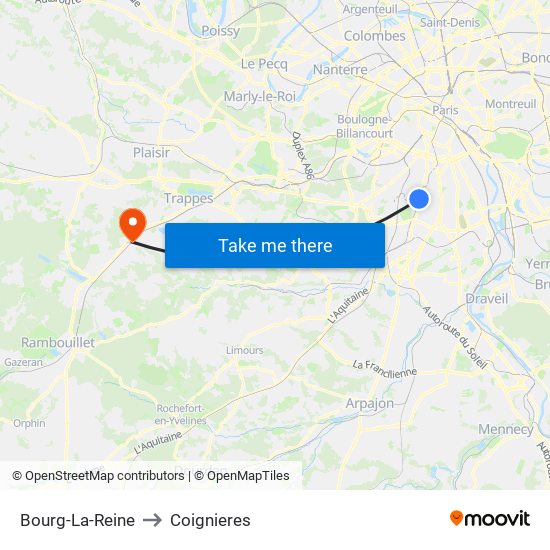 Bourg-La-Reine to Coignieres map