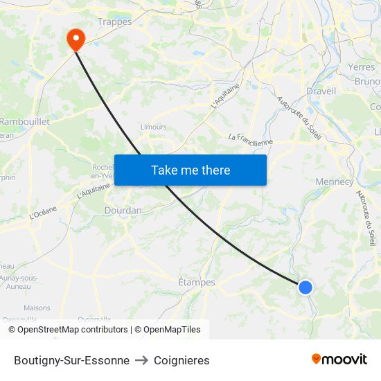 Boutigny-Sur-Essonne to Coignieres map