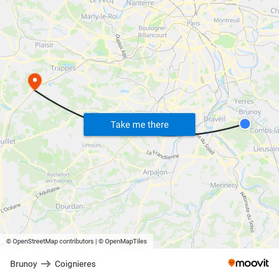 Brunoy to Coignieres map