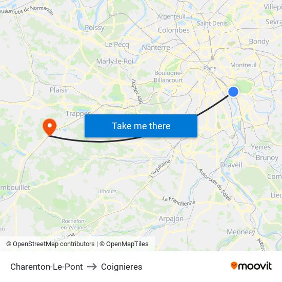 Charenton-Le-Pont to Coignieres map