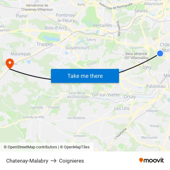 Chatenay-Malabry to Coignieres map