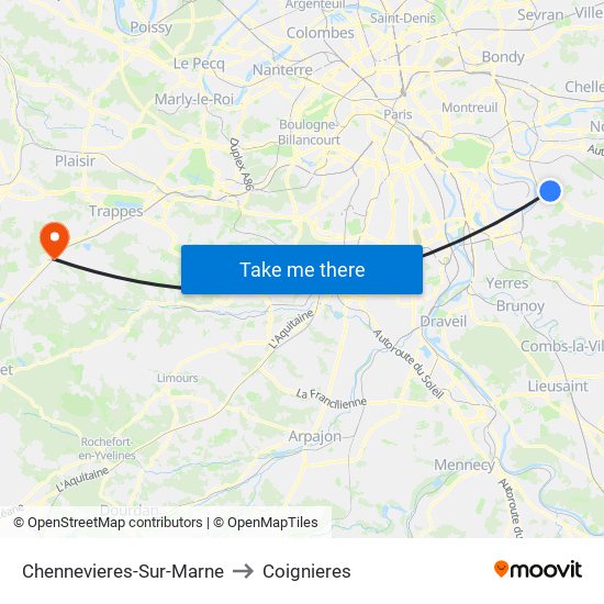 Chennevieres-Sur-Marne to Coignieres map