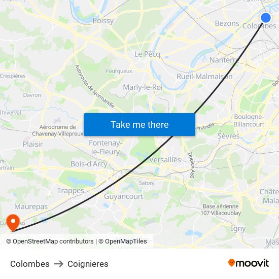 Colombes to Coignieres map