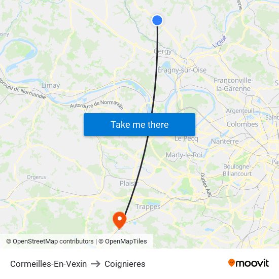 Cormeilles-En-Vexin to Coignieres map