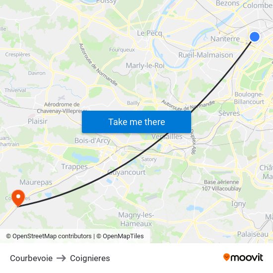 Courbevoie to Coignieres map