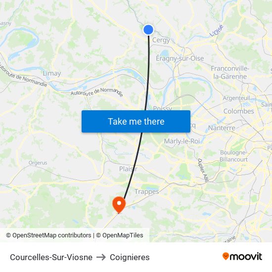 Courcelles-Sur-Viosne to Coignieres map