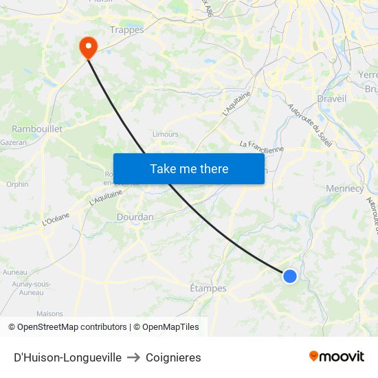 D'Huison-Longueville to Coignieres map