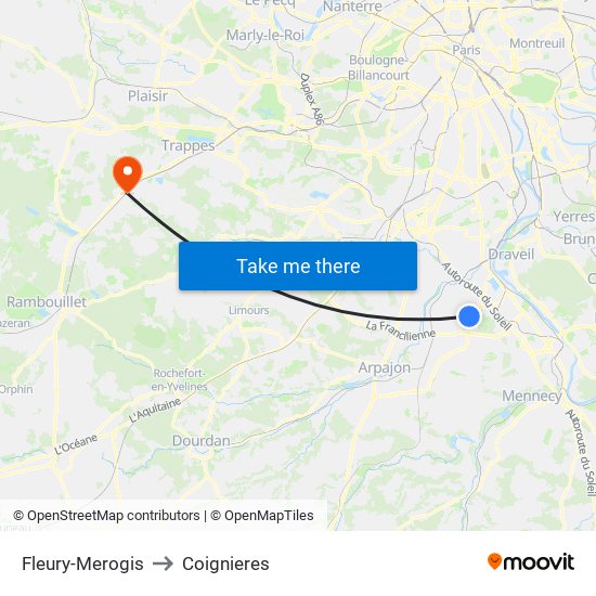 Fleury-Merogis to Coignieres map