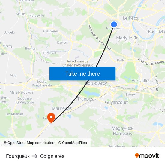 Fourqueux to Coignieres map