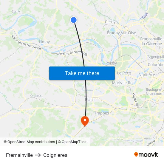 Fremainville to Coignieres map