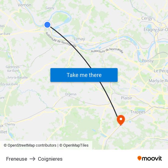 Freneuse to Coignieres map