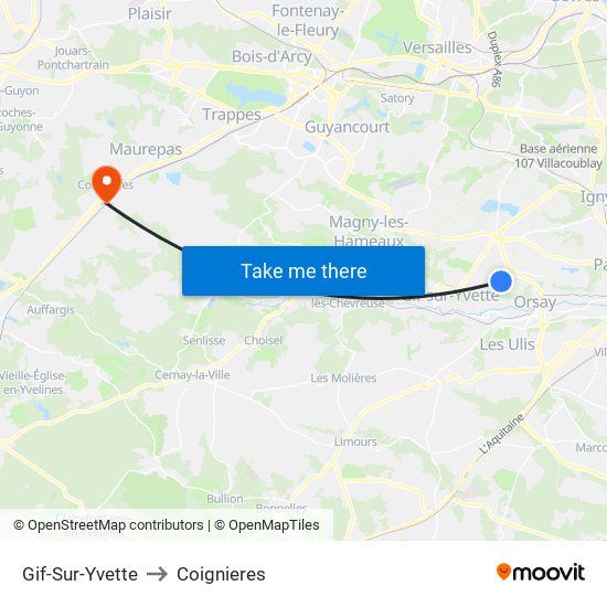 Gif-Sur-Yvette to Coignieres map