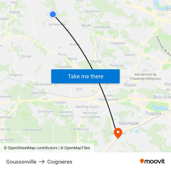 Goussonville to Coignieres map