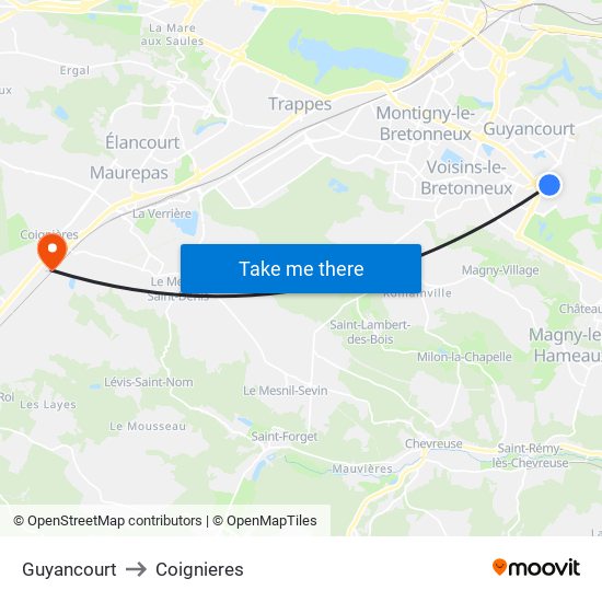 Guyancourt to Coignieres map