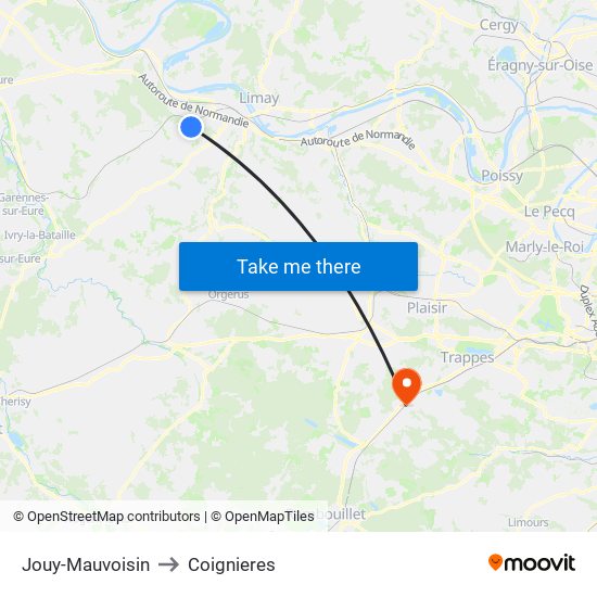 Jouy-Mauvoisin to Coignieres map