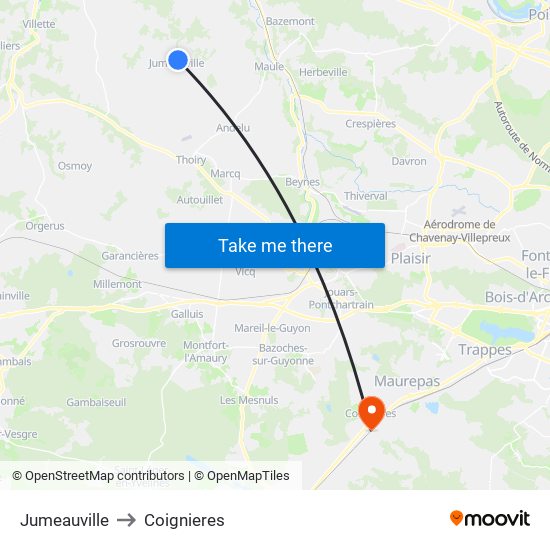 Jumeauville to Coignieres map