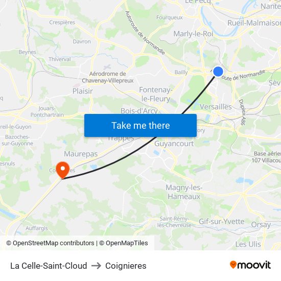 La Celle-Saint-Cloud to Coignieres map