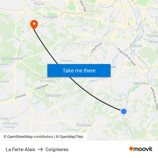 La Ferte-Alais to Coignieres map