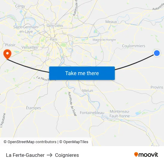 La Ferte-Gaucher to Coignieres map