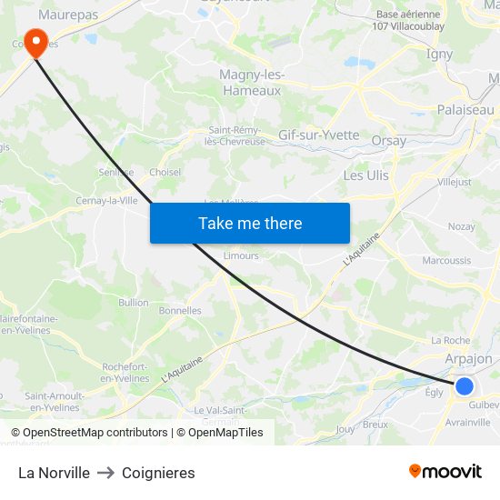 La Norville to Coignieres map