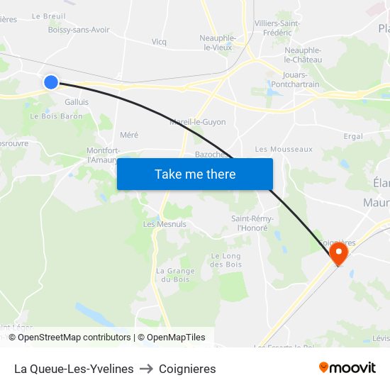 La Queue-Les-Yvelines to Coignieres map
