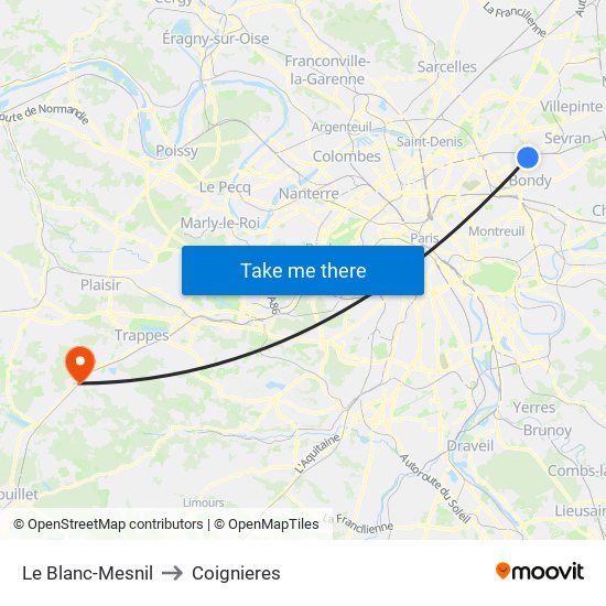 Le Blanc-Mesnil to Coignieres map