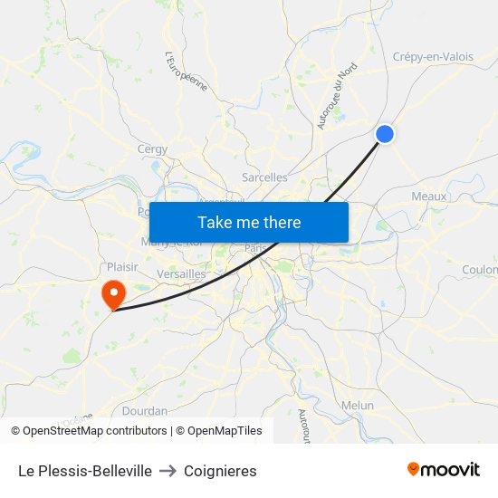 Le Plessis-Belleville to Coignieres map