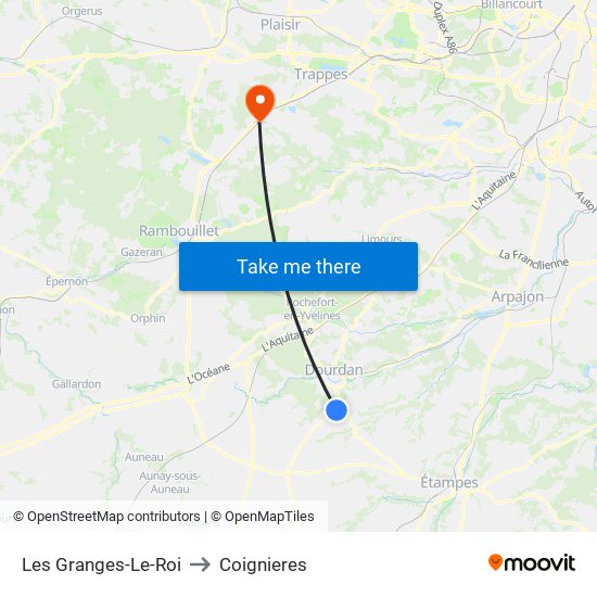 Les Granges-Le-Roi to Coignieres map