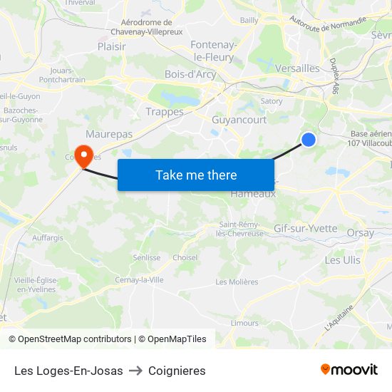 Les Loges-En-Josas to Coignieres map