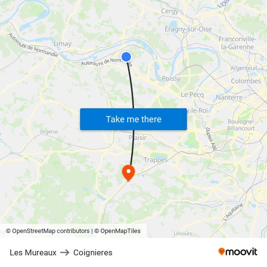 Les Mureaux to Coignieres map