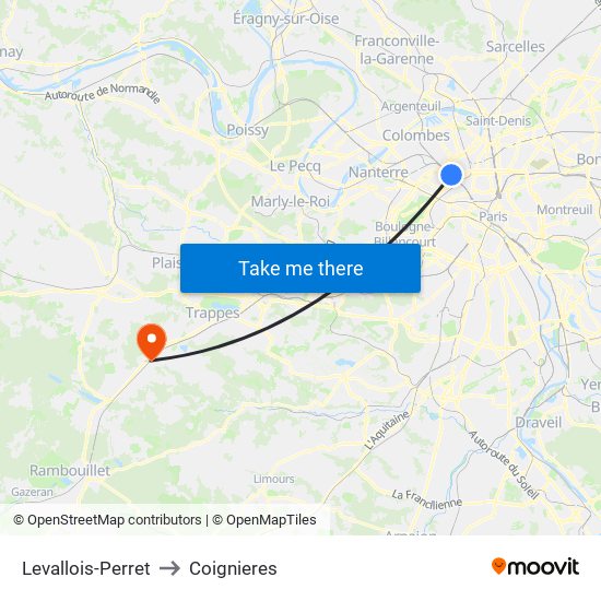 Levallois-Perret to Coignieres map