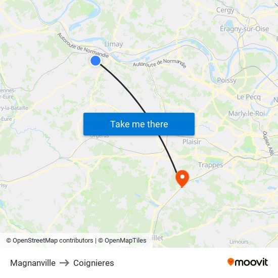 Magnanville to Coignieres map