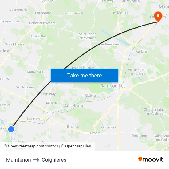 Maintenon to Coignieres map